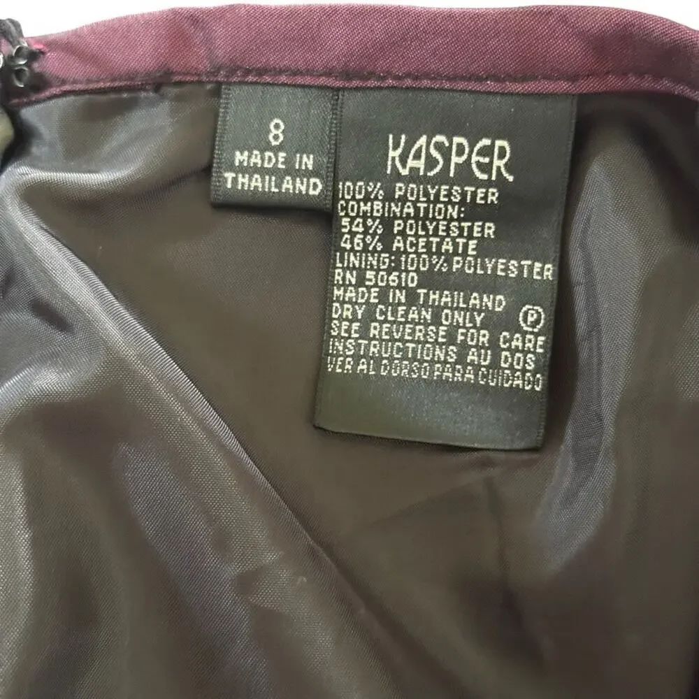 Kasper Black Plum Trim Career Skirt & Suit Jacket Blazer Lined 2 Piece Set sz 8